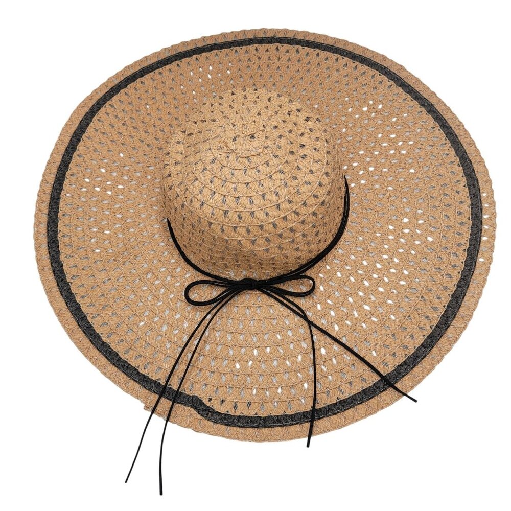 Wide Brim Straw Sun/Summer Vacation Hat with Black Felt/leather Bow Accent Bow